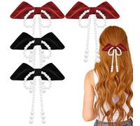4PCS Pearl Hair Clips, Velvet Hair Bows Clip Large Hair Claw Clips Big Bow Hair Barrettes Bowknots Hairpins French Hair Clip Hair Accessories for Women Girls