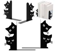 4Pcs Peeping Cat Metal Bookends Set,Cute Black Cat Book Ends for Heavy Books Book Stopper for Kitten Lovers and Reading Enthusiasts