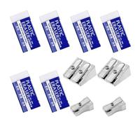 4PCS Pencil Sharpener, Metal Pencil Sharpener with 2 Holes and 1 Hole, and 6PCS White Plastic Eraser for Kids Students School Home Office