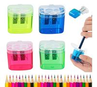 4Pcs Pencil Sharpeners with Lid, 2025 Upgraded Dual Holes Compact Colored Handheld Pencil Sharpener, Transparent Double-Hole Pencil Sharpener for Kids Adults Students School Home Office