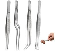4PCS Perecision Cooking Tweezers for Chef & Kitchen Angled Tweezers,Multifunctional Stainless Steel Food Tweezers Cooking TweezersEasy Maintenance and Storag