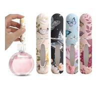 4PCS Perfume Atomiser, Butterfly Pattern Perfume Travel Bottle with Bottom-Fill Design, 4 Colours (Black/Yellow/Pink/Blue), Reusable Atomiser for Portable Application on Trips Gym Daily Use (A)