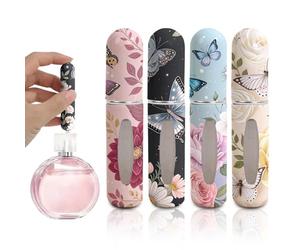 4PCS Perfume Atomiser Set, Butterfly Floral Travel Perfume Bottle, Refillable Perfume Bottle 5ML, Travel Spray Bottle for Aftershave Travel Bottle, Mini Perfume Refill Bottles, Perfume Decanter
