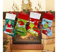 4PCS Personalised Christmas Stockings, Grinchs Christmas Stocking, Xmas Tree Decoration, Knitted Grinch Monster Xmas Stocking Gift Bag, Fireplace Hanging Ornament Party Christmas Decoration