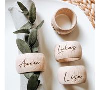 4pcs Personalised Napkin Ring, Personalized Wooden Napkin Ring, Engraving of A First Name Or Short Text, Rustic Wedding Christmas Baptism Christening Boy Girl First Holy Communion Table Decoration