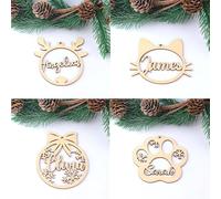 4Pcs Personalized Christmas Snowflake Ball Custom Laser Cut Baubles Different Name Ornament Christmas Hanging Gift Tree Wooden Tags (A,4 pcs)