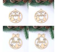 4Pcs Personalized Christmas Snowflake Ball Custom Laser Cut Baubles Different Name Ornament Christmas Hanging Gift Tree Wooden Tags (E,4 pcs)