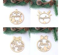 4Pcs Personalized Christmas Snowflake Ball Custom Laser Cut Baubles Different Name Ornament Christmas Hanging Gift Tree Wooden Tags (B,4 pcs)