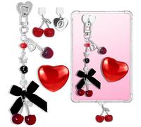 4PCS Personalized Initial D Kindle Charms Set,Coquette Cherry Y2K Vintage 90s Balletcore Ribbon Letter Kindle Accessories,Dust Plug Type C,Heart Grip Holder,Flash Buckle,Compatible with 11th 12th Gen