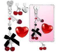 4PCS Personalized Initial E Kindle Charms Set,Coquette Cherry Y2K Vintage 90s Balletcore Ribbon Letter Kindle Accessories,Dust Plug Type C,Heart Grip Holder,Flash Buckle,Compatible with 11th 12th Gen