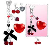 4PCS Personalized Initial S Kindle Charms Set,Coquette Cherry Y2K Vintage 90s Balletcore Ribbon Letter Kindle Accessories,Dust Plug Type C,Heart Grip Holder,Flash Buckle,Compatible with 11th 12th Gen