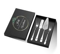4Pcs Personalized Wedding Cake Knife and Server Set with Forks, Stainless Steel, Gold, Cake Cutting Set for Wedding, Bridal Shower, Anniversary