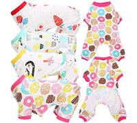 4Pcs Pet Dog Jumpsuit, Soft Cotton Clothes for Dogs, Bodysuits with Long Sleeve Shirt, Cute Styles for Spring Summer, Carrots Donkeys Donuts Desert Oasis Patterns (S)