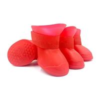 4Pcs Pet WaterProof Rainshoe Rubber Boot For Dogs Cats Outdoor Shoe Dog Ankle Boots Pet Accessories red M