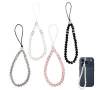 4PCS Phone Charm Strap Sparkling Phone Wrist Strap Beaded Short Phone Lanyard Cute Crystal Beaded Phone Strap for Women Anti-Slip Chain Mobile Phone Hanging Lanyard for Wallet Handbag Camera Phone