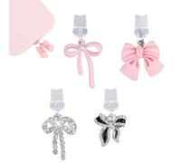 4pcs Phone Dust Plug Charms, Creative Charging Port Dust Plug Cover Protector Caps Charm for iPhone 4-14 Series Ports Practical and Stylish Phone Accessories (Bow Style)