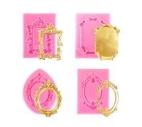 4pcs Photo Frame Silicone Molds, 4 Designs Vintage Frame Molds Baroque Style Air Dry Clay Making Tool for Baking Chocolate Candy Desserts Cake Fondant Polymer Clay DIY Crafts