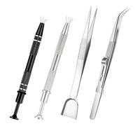 4PCS Piercing Ball Grabber Tool Stainless Steel 4 Claw Pearl Grabber Jeweler Ball Screw Sprinkle Pen Tweezers with Shovel Head Spoon Decoration Tools for Small Parts Pickup(Black Silver)