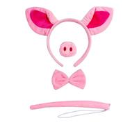 4Pcs Pig Costume Kids, Pig Nose Ears Headband Tail Bow Tie Set for Halloween Party Carnival Costume Ball Birthday Party Boys Girls (Pink)