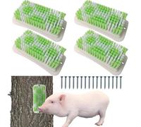 4PCS Pig Enrichment Toy,2-in-1 Self-Grooming and Scratch Brush for Mini Pigs,Reduces Stress,Mini Pigs Self Cleaning Slicker Brushes,Green & White Diamond Pattern,Easy Install for Pens Barns or Yards