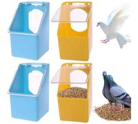 4Pcs Pigeon Feeder with Lid, 4x5.5x3 Inch Hanging Cage Bird Feeder, Blue & Yellow Plastic Bird, Easy Wash for Cage Pigeon
