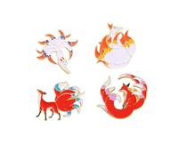 4Pcs Pin Badges, Cute Red Fox Nine Tailed Fox Brooch Pins Badges Set for Backpacks, Clothing, and Hat Decorations Novelty Accessories Gifts for Women Girls Birthday Gift