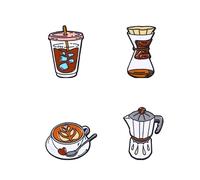 4Pcs Pin Badges, Vintage Cup Coffee Pot Design Brooch Pins Badges Set for Backpacks, Clothing, and Hat Decorations Novelty Accessories Gifts for Women Girls Birthday Gift