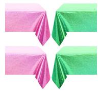 4Pcs Pink and Green Table Cloth, Holographic Table Covers 137x274cm, Glitter Metallic Plastic Tablecloths for Enchanted Party Decorations, Magical Birthday Decorations, Wedding or Witch-Themed Events