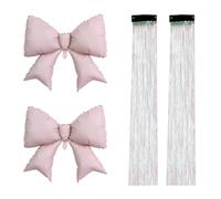 4Pcs Pink Bow Balloons + Cream Ribbon | Metallic Coating | Kpop Party Decorations/Wedding Decor/Photo Backdrop | Suitable for Event Planners/Party Stylists Bow Birthday Decorations