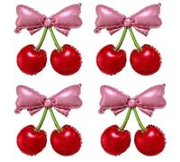 4Pcs Pink Bow Red Cherry Balloons for She's The Cherry On Top Party Foil Balloons Berry First Birthday Decorations Fruit Theme Baby Shower Bridal Wedding Party Supplies