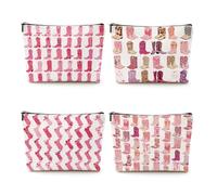 4pcs Pink Cowboy Boots Makeup Bag Hot Pink Cowgirls Cosmetic Bags Cowboy Boots for Women Makeup Bag, Cowgirls Gifts for Women Friends Sisters Birthday Gift, Toiletry Zipper Pouch, Multicolor 1350, 9.6