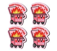 4pcs Pink Dumpster Fire Patches, Funny I'm Fine Meme Embroidered Applique with Loop Fastener & Self-Adhesive Backing Everything's Fine Cartoon Badge Patch Morale Sticker for Backpacks Jackets