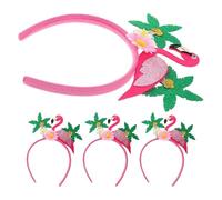 4pcs Pink Flamingo Headband with Floral Crown for Parties | Fabric, Plastic and Felt Details, Tropical Hawaiian Style, for Hair, Costumes and Festival Outfits