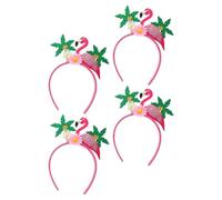 4pcs Pink Flamingo Headbands Tropical Floral Crown Hair Accessory | Felt and Fabric Build, Plastic Accents, Secure Fit, for Teens, Costumes, Carnivals, Beachwear Styling