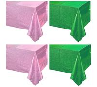 4Pcs Pink Green Holographic Tablecloth Rectangular Iridescent Tablecloth Shimmer Metallic Table Covers for Witch Green and Pink Birthday Decorations, 137 x 274cm