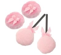 4pcs Pink Lollipop Powder Puff with Handle for Face and Body | Extra Soft Plush, Washable Reusable Design, round Fairy Wand Style for Cosplay and Daily Makeup