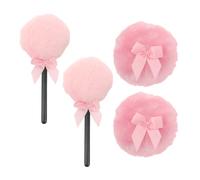4pcs Pink Lollipop Powder Puff with Ribbon Bow for Daily Makeup | Fluffy Cosmetic Applicator, Reusable Washable Plush and Plastic Build, Cute Fairy Wand Style