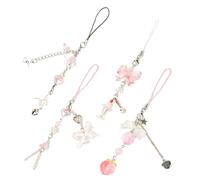 4PCS Pink-phone Charm Y2K Accessories Aesthetic Keychain Flower Peach Paw Colorful heart Cute Decor String Cellphone Chain Pendant Strap Butterfly Crystal Ribbon Mobile Pendant chihimoer