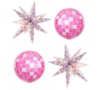 4Pcs Pink Silver Holographic Explosion Pointed Star Foil Balloons