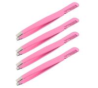 4pcs Pink Stainless Steel Diagonal Eyebrow Tweezer Comb for Shaping