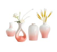 4pcs Pink White Small Ceramic Vases Modern Farmhouse Vase Decorative Pottery for Bouquet Pampas Grass Dried Fresh Flowers Kitchen, Bedroom, Bathroom, Entryway, Centerpieces Home Decor Jarrones Para