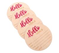 4pcs Pink Wooden Circular Baby Birth Announcement Cards | Rustic Simple Elegant Keepsake for Nursery Decor, Records Date Time Weight Height, for Baby Girl Newborns