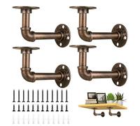 4PCS Pipe Shelf Brackets, 17×9.5cm Pipe Bracket Vintage Red Bronze Industrial Shelf Brackets Heavy Duty Plumbing Shelving Bracket for Bookshelf Scaffolding Board