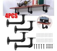4PCS Pipe Shelf Brackets Industrial Iron Rustic Floating Shelves Storage Unit