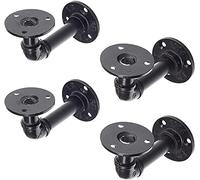 4Pcs Pipe Shelf Brackets Industrial Shelf Bracket for Bookshelf Floating Shelves Shelf for Scaffold Board Heavy Duty Black Steel Corner Brace with Screws , Decorative Joint Angle Bracket for Shelf