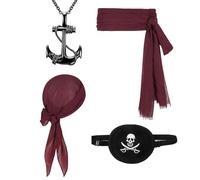 4PCS Pirate Accessories, Pirate Bandana, Renaissance Accessories With Eye Patch and Anchor Necklace, Captain Outfit for Halloween Parties and Themed Events for Women, Men, Kids Halloween
