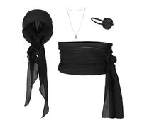 4PCS Pirate Costume Accessories Set Pirate Headscarf Eye Patch Waist Belt Pendant Halloween Captain Bandana Eyepatch Belt Outfit Role Play Fancy Dress Kit Medieval Renaissance Theme Party Supplies