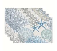 4pcs Placemats Starfish Beach Theme Ocean Seashell Washable Coastal Place Mats Decorative Table Mat for Dining for Kitchen Indoor Outdoor Party(1 PCS)