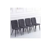 4Pcs Plaid Tufted Armless Dining Chairs with Metal Legs The hot sale Dark Grey One Size
