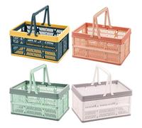 4Pcs Plastic Collapsible Crate Portable Outdoor Picnic Shopping Basket Hollow out Collapsible Storage Box Space Saving Plastic Crate Storage Crates for Milk Clothes Toy Book Snack